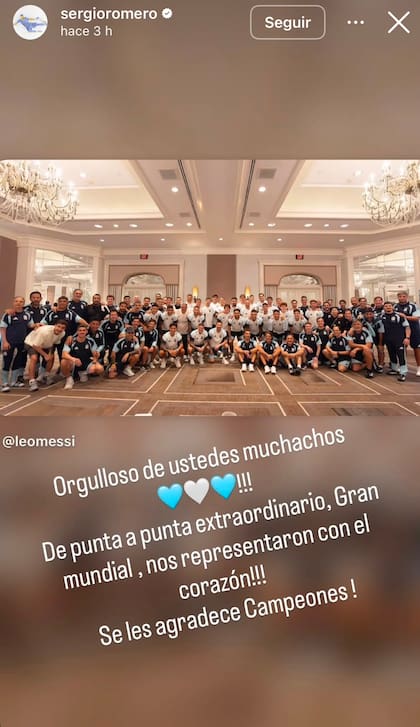 Sergio Romero le dedicó un mensaje a los jugadores de la selección argentina