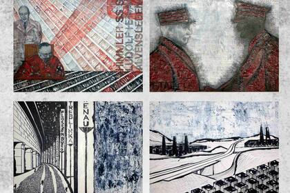 Serie de dibujos en tinta y acrílico sobre personajes históricos, genocidas nazis y "campos de la muerte" en Ucrania