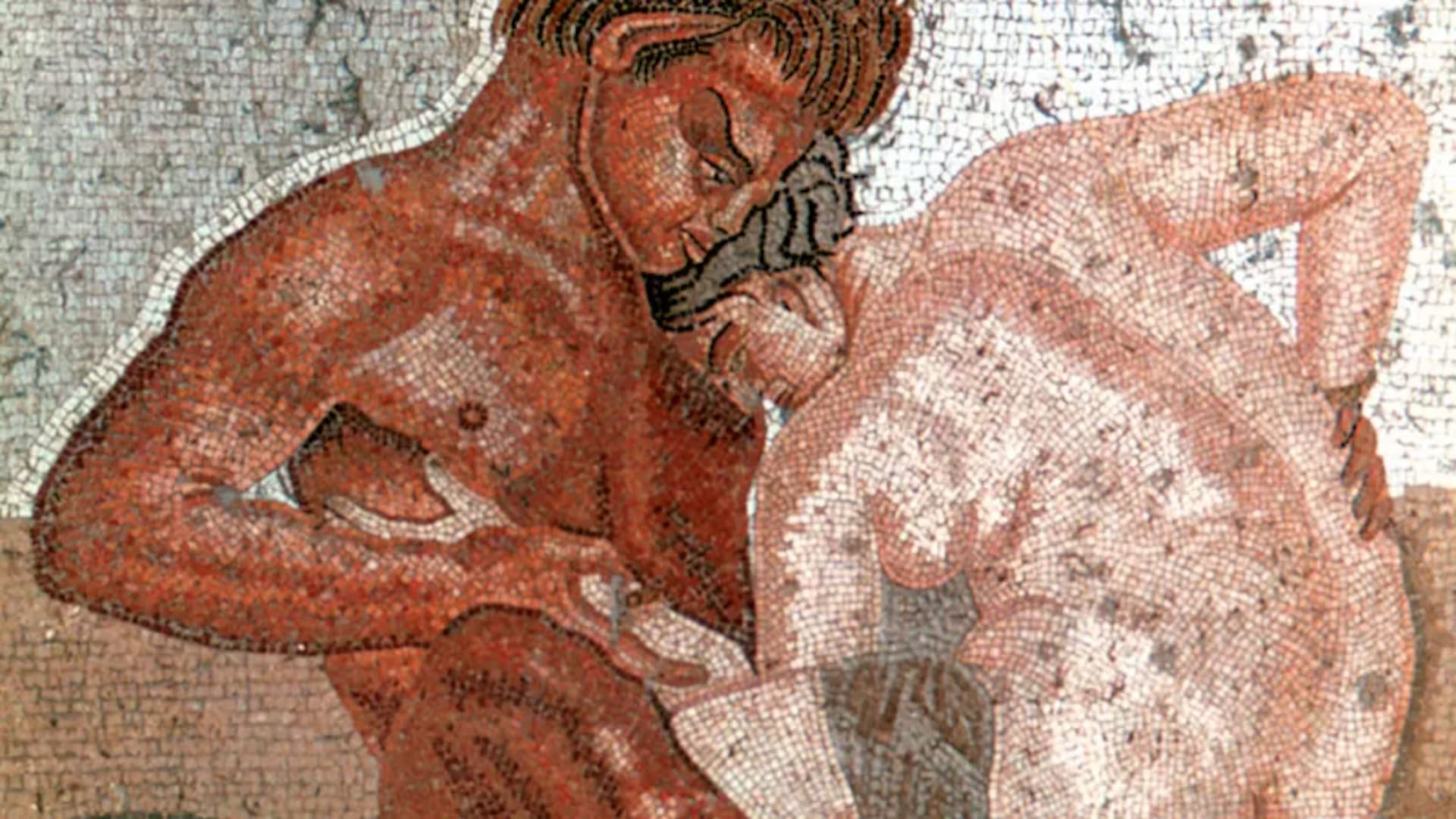 Sexo en la Antigua Roma. Un sátiro y una ninfa en una pared de la Casa del Fauno, construida durante el siglo II A.C en Pompeya.