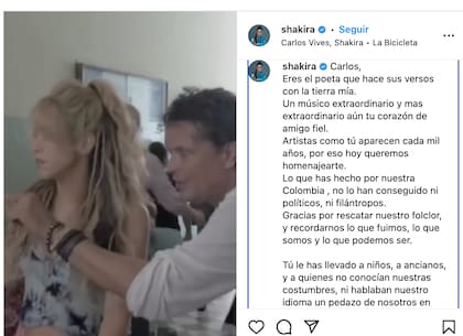 Shakira le dedicó un sentido mensaje a Carlos Vives en su Instagram, solo días atrás