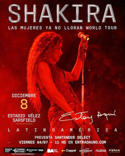 Shakira se presentará el ocho de diciembre en el estadio de Vélez