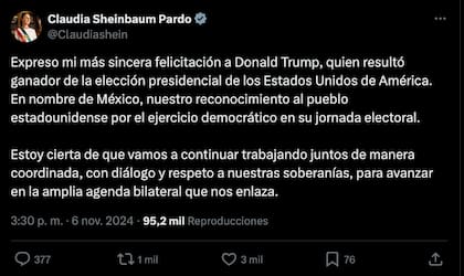 Sheinbaum se pronuncia sobre el triunfo de Trump