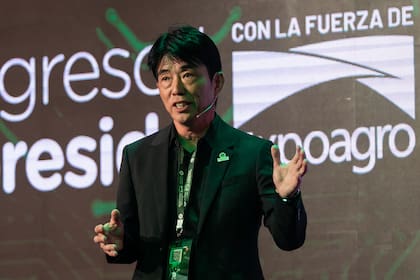 Shuichi Tokumoto, productor arrocero japonés que visitó el Congreso de Aapresid