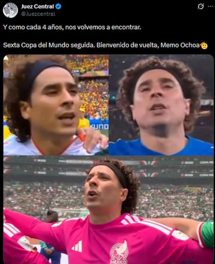 Si bien es suplente en este primer partido, Memo Ochoa es el primer jugador en la historia en aparecer seis veces en un Mundial