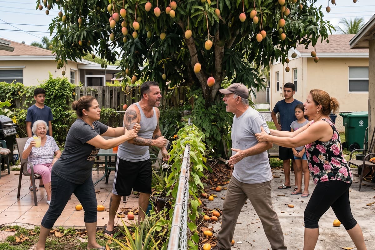 Si el mango cae solo en otro patio o en la vereda, el dueño de ese terreno puede recogerlo