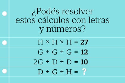 Si lográs deducir el valor de las letras podrás resolver el último cálculo con facilidad