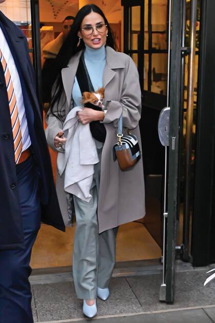 Siempre canchera, la ex de Bruce Willis no dejó de lado a la chihuahua durante un paseo.