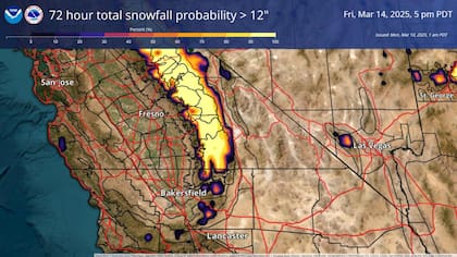 Sierra Nevada bajo la nieve: se esperan acumulaciones de entre 30 y 90 centímetros en elevaciones superiores a los 1200 metros, con máximos de hasta 1,2 metros en las zonas más altas