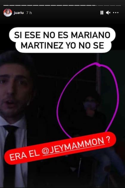 Una story de Juariu descubrió a un hombre muy parecido a Mariano Martinez en el set de Los Mammones