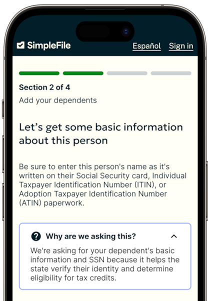 Simple File es sencillo de utilizar; debe responder diversas preguntas para llevar a cabo el trámite