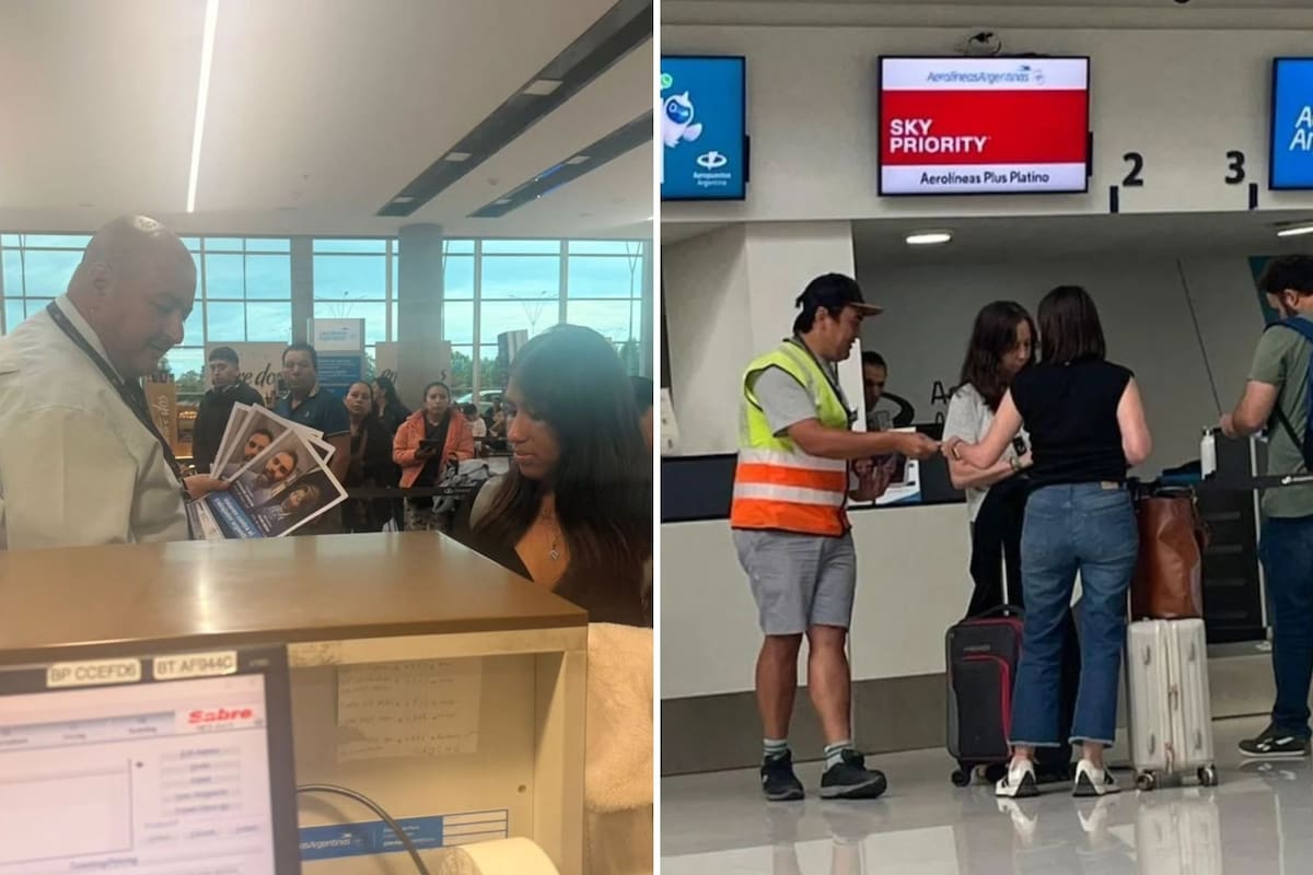 Sindicalistas de APA en aeropuertos repartiendo folletos contra los senadores que votaron a favor de la reforma laboral