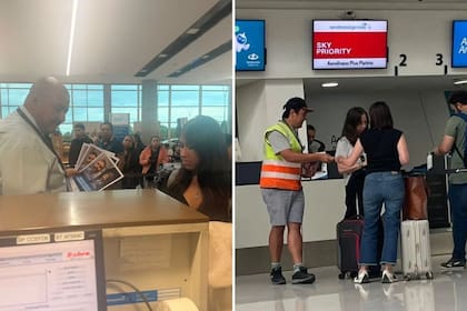 Sindicalistas de APA en aeropuertos repartiendo folletos contra los senadores que votaron a favor de la reforma laboral