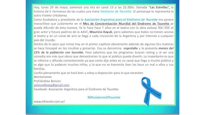 El mensaje compartido en Facebook por la Asociación.