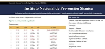 Sismo en Mar del Plata según el Instituto Nacional de Prevención Sísmica.