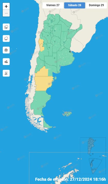 Sistema de Alerta Temprana para el sábado 28 de diciembre
