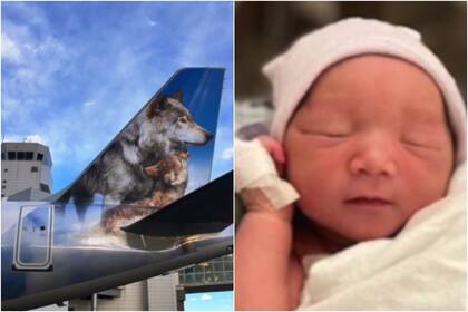 Sky nació en el avión, gracias a una azafata que ayudó a su mamá a dar a luz; intervinieron la aeronave con la imagen de una madre loba y su hija