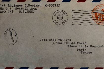Sobre de una carta de el capitán James Rorimer a Rose Valland, de 1945