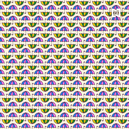 Sobre este fondo claro y entre todos estos paraguas coloridos hay dos que no tienen mango. ¿Los ves?