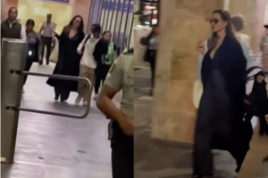Sobria pero amable, Angelina Jolie cautivócon su presencia a los viajeros que la sorprendieron en el aeropuerto de Cancún