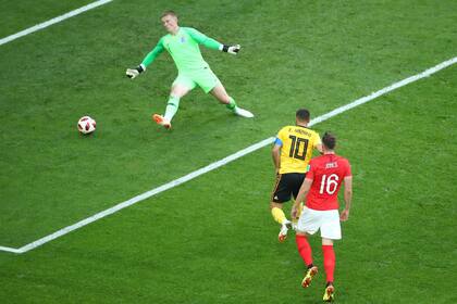 Soccer Football - World Cup - Third Place Play Off - Belgium v England - Saint Petersburg Stadium, Saint Petersburg, Russia - July 14, 2018 Belgiums Eden Hazard scores their second goal REUTERS/Michael Dalder