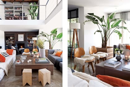 Sofá en tussor natural (El Estudio Interiorismo, de Laura González Pagliere y Giada Valsecchi). Tacos de álamo (Net Muebles) y sillas ‘Eames Plywood’ (Raresh Home). Mesa ‘Block’ (Paul French Gallery).