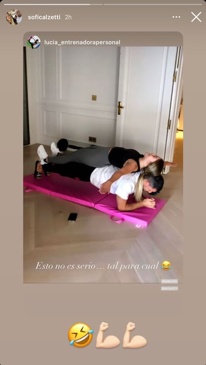 Sofía y el Kun entrenando este martes en su casa