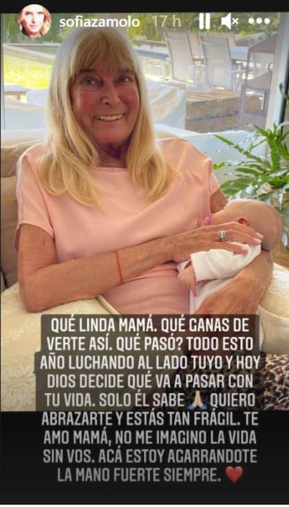 Sofía Zámolo escribió el desgarrador mensaje para su madre en una de sus historias de Instagram
