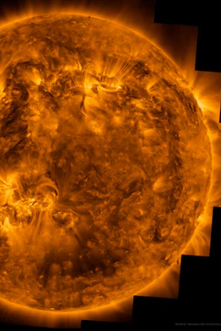 Imagen de la atmósfera superior del Sol, la corona, que muestra el plasma a un millón de grados Celsius moviéndose alrededor de la estrella