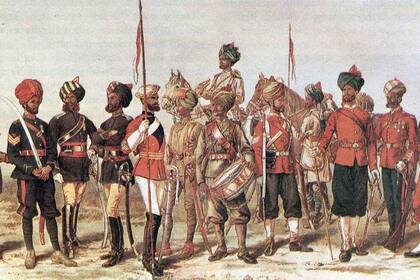 Soldados del ejército de Bombay en la batalla de Maiwand el 26 de julio de 1880, segunda guerra de Afganistán