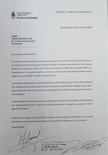 Solicitud de la Secretaría, Agricultura y Pesca