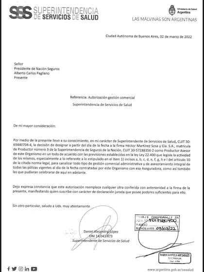 Solicitud de la Superintendencia de Servicios de Salud