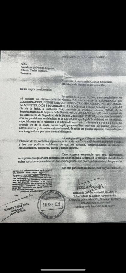 Solicitud del Ministerio de Seguridad
