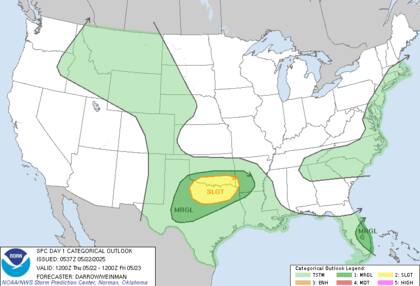 SPC emite alerta nivel dos: granizo de cinco cm amenaza norte de Texas y sur de Oklahoma esta tarde-noche