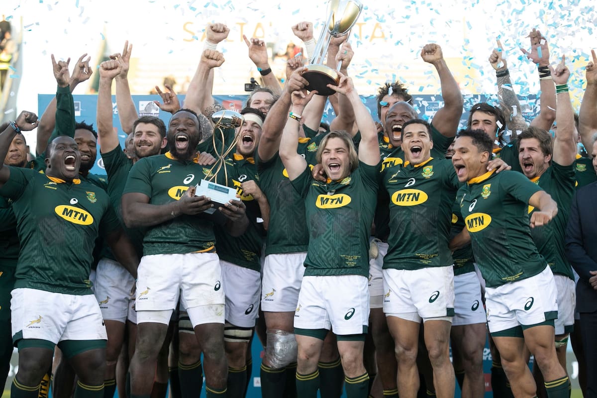 Springboks con el trofeo del Rugby Championship 2019