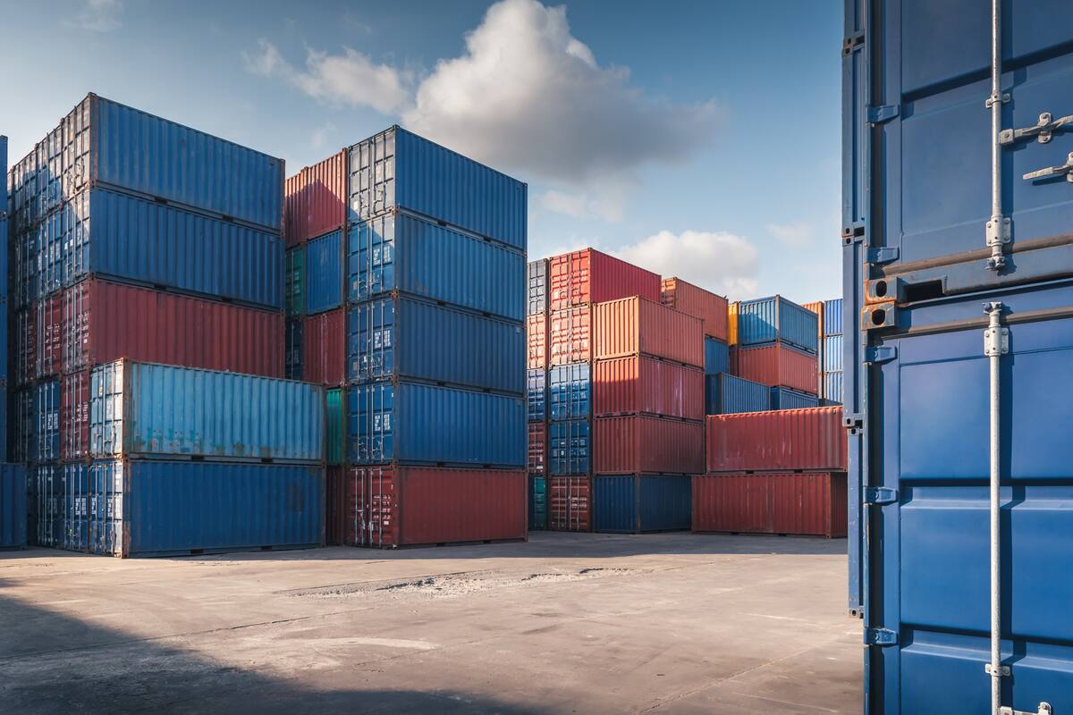Stack of Containers Cargo Ship Import/Export in Harbor Port, Cargo Freight Shipping of Container Logistics Industry. Nautical Transport Distribution Yard, Business Commercial Dock and Transportation.