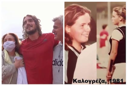 Stefanos Tsitsipas, campeón en Montecarlo, junto con sus padres, Julia Salnikova y Apostolos; su mamá fue tenista profesional y campeona junior en el Principado, en 1981.