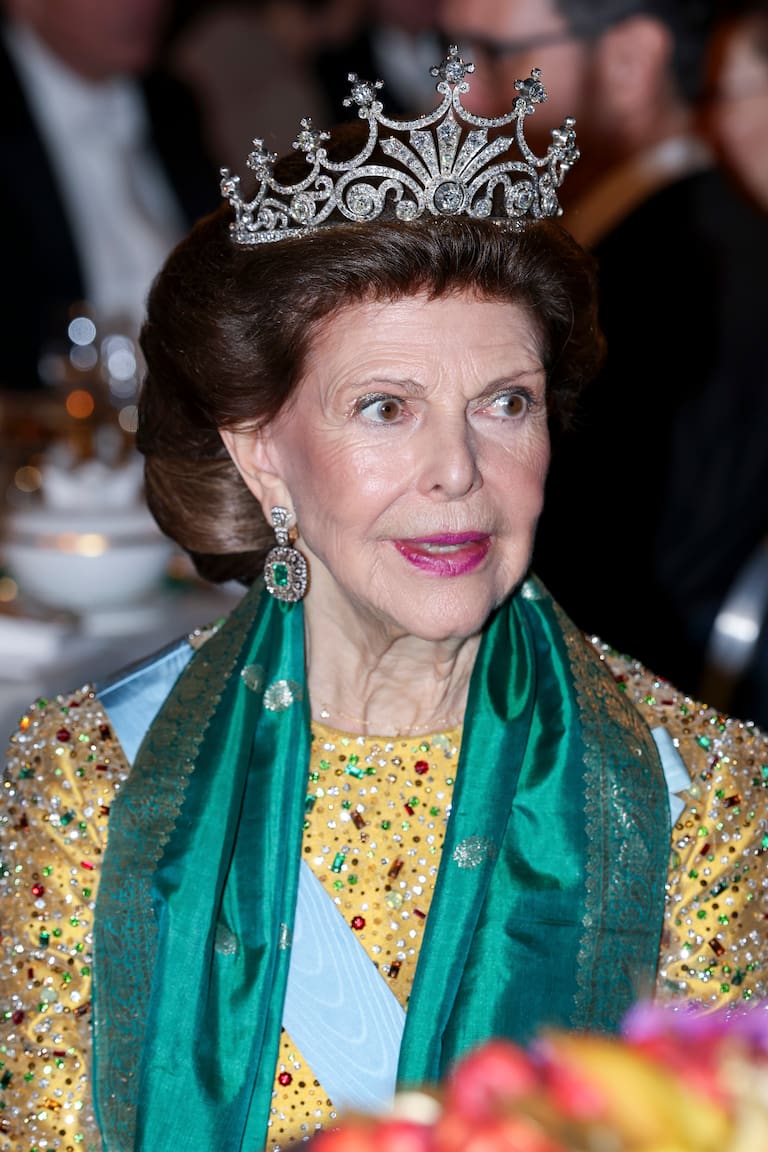 STOCKHOLM, SWEDEN - DECEMBER 10: Queen Silvia of Sweden attends the Nobel Prize Banquet 2025 at Stockholm City Hall on December 10, 2025 in Stockholm, Sweden. (Photo by Pascal Le Segretain/Getty Images)