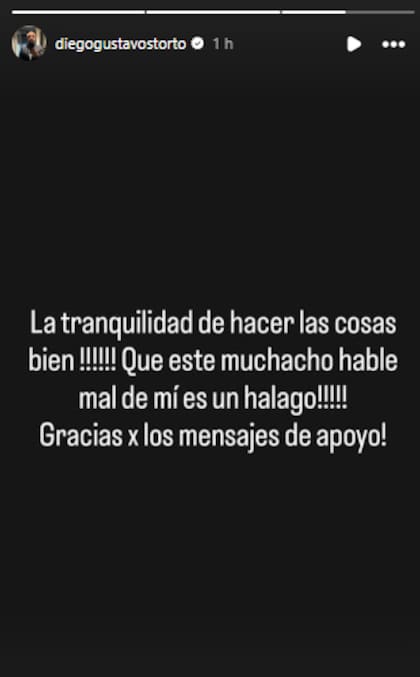 Storto respondió a las críticas vertidas en su contra por parte de Facundo Moyano mediante una publicación en su cuenta de Instagram