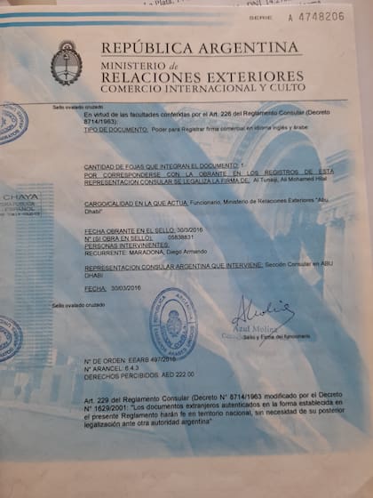 Su firma fue legalizada en territorio argentino