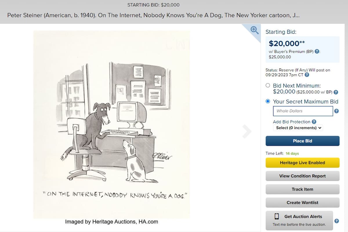 Subastan uno de los primeros chistes sobre internet, publicado en julio de 1993 en el New Yorker