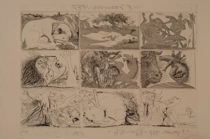 "Sueño y mentira de Franco", Pablo Picasso, 1937; las últimas tres escenas las realizó mientras creaba el Guernica