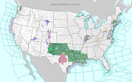 Supercélulas en formación: SPC monitorea desarrollo de tormentas eléctricas organizadas en Louisiana
