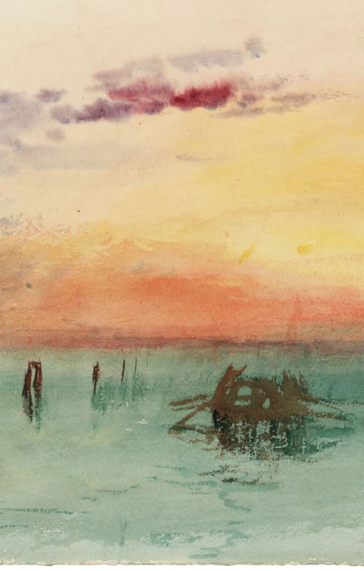 Venecia vista a través de la laguna en el crepúsculo, 1840 (detalle)