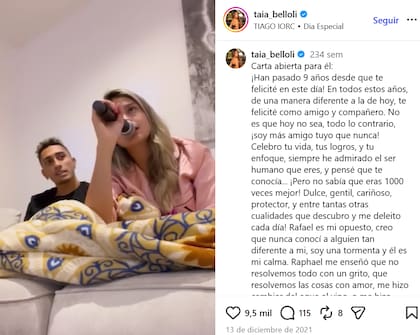 Taia le dejó un gran mensaje de amor en las redes sociales