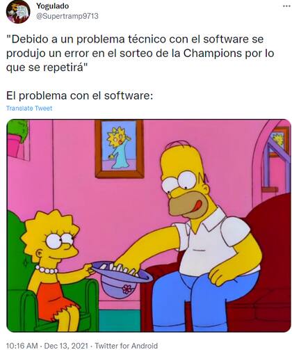 Tampoco faltaron las referencias a los Simpson en las críticas al fallido sorteo de la Champions organizado por la UEFA