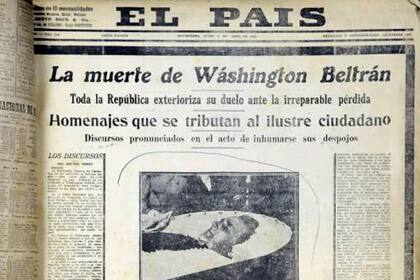 Tapa de El País con la muerte de Washington Beltrán, en 1920