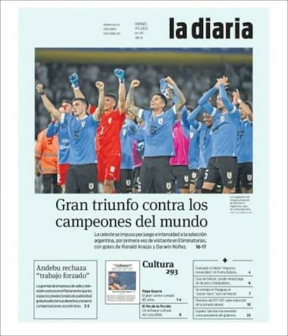 Tapa de La Diaria, de Uruguay, del 17 de noviembre de 2023