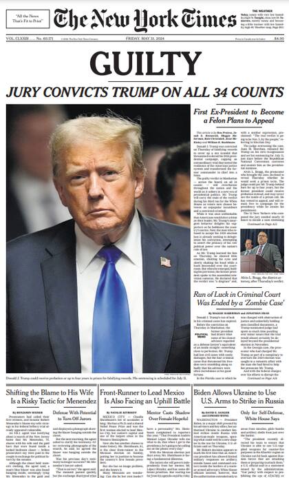 Tapa de la revista New York Times del día de hoy, viernes 31 de mayo