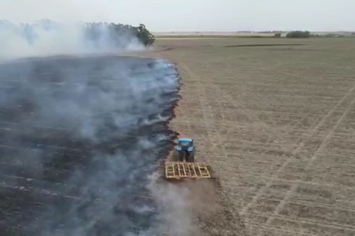 Tareas con un tractor para tratar de frenar el avance del fuego