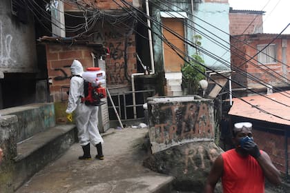 Tareas de desinfección en la favela Santa Marta, en Río de Janeiro
